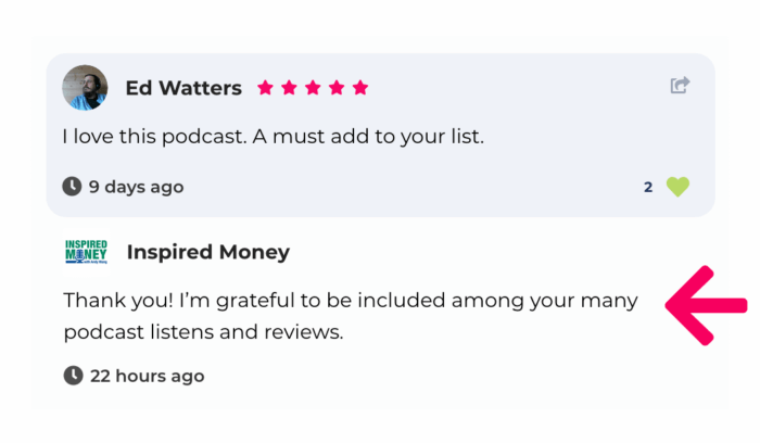 example image of reply to podcast reviews