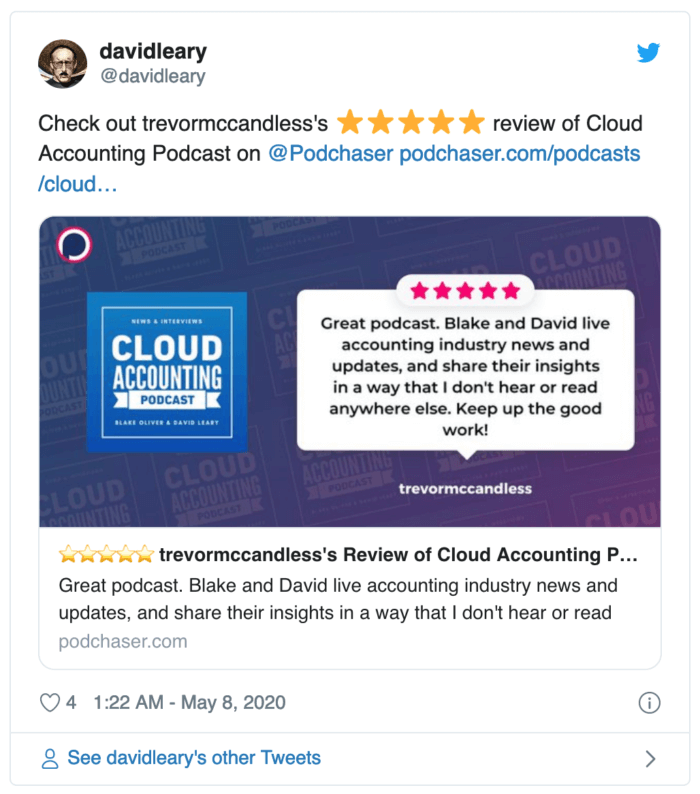 Cloud Accounting review on Twitter from Podchaser