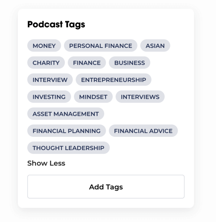 Screenshot of how tags appear on podcast pages and help with SEO growth