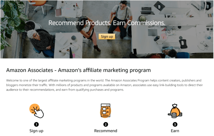 Screenshot from amazon affiliate homepage for podcasters