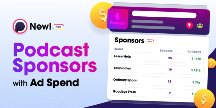 Cover image for an article about seeing podcast sponsors with ad spend via Podchaser Pro